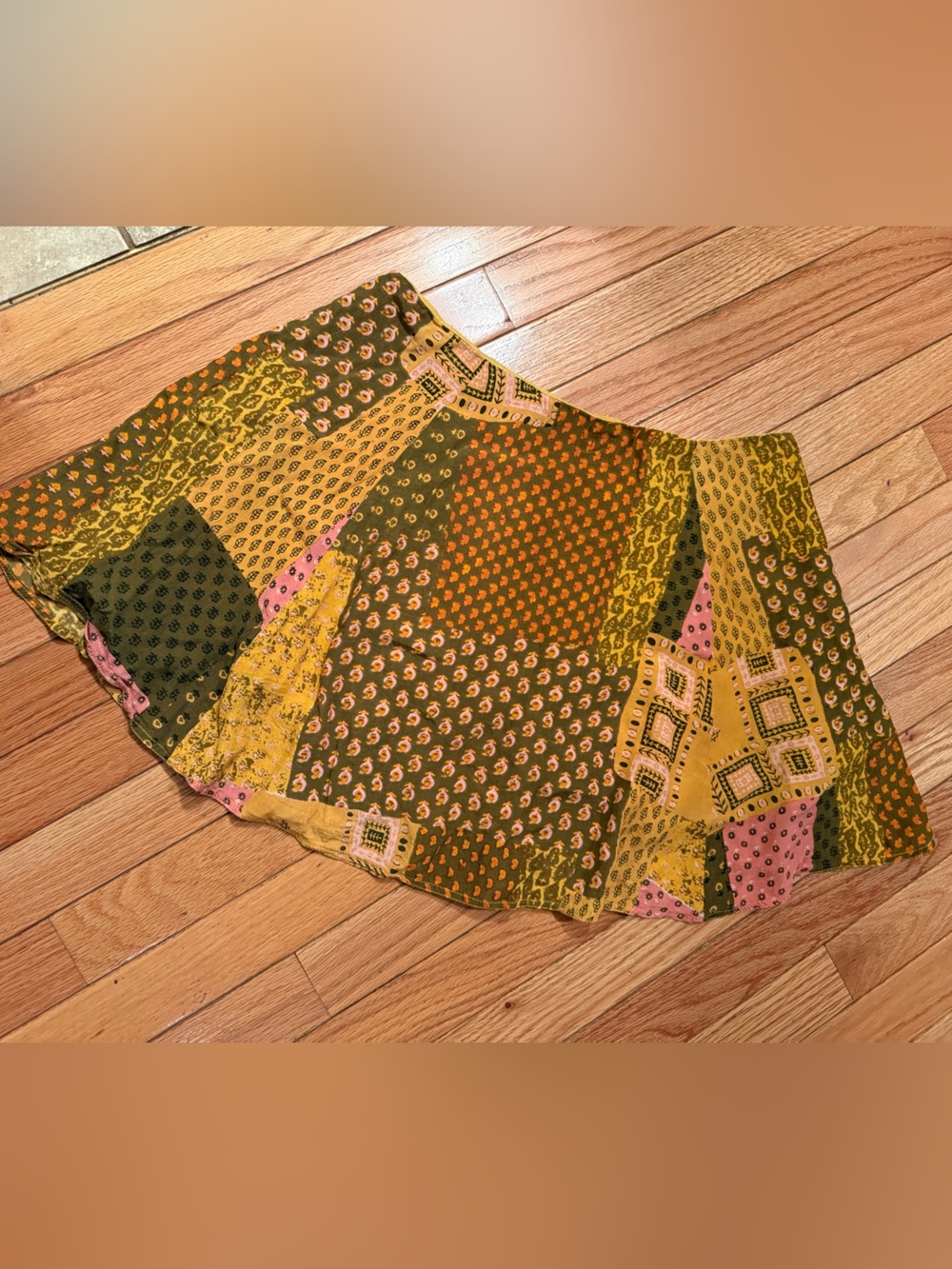 Urban Outfitters Olive, Mustard & Pink Patchwork Side Zip Mini Skirt - Picture 2 of 9